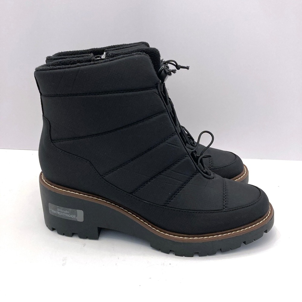 Blondo Daisy Waterproof Boots Black Quilted Womens 9 M Lug Sole Winter Side Zip